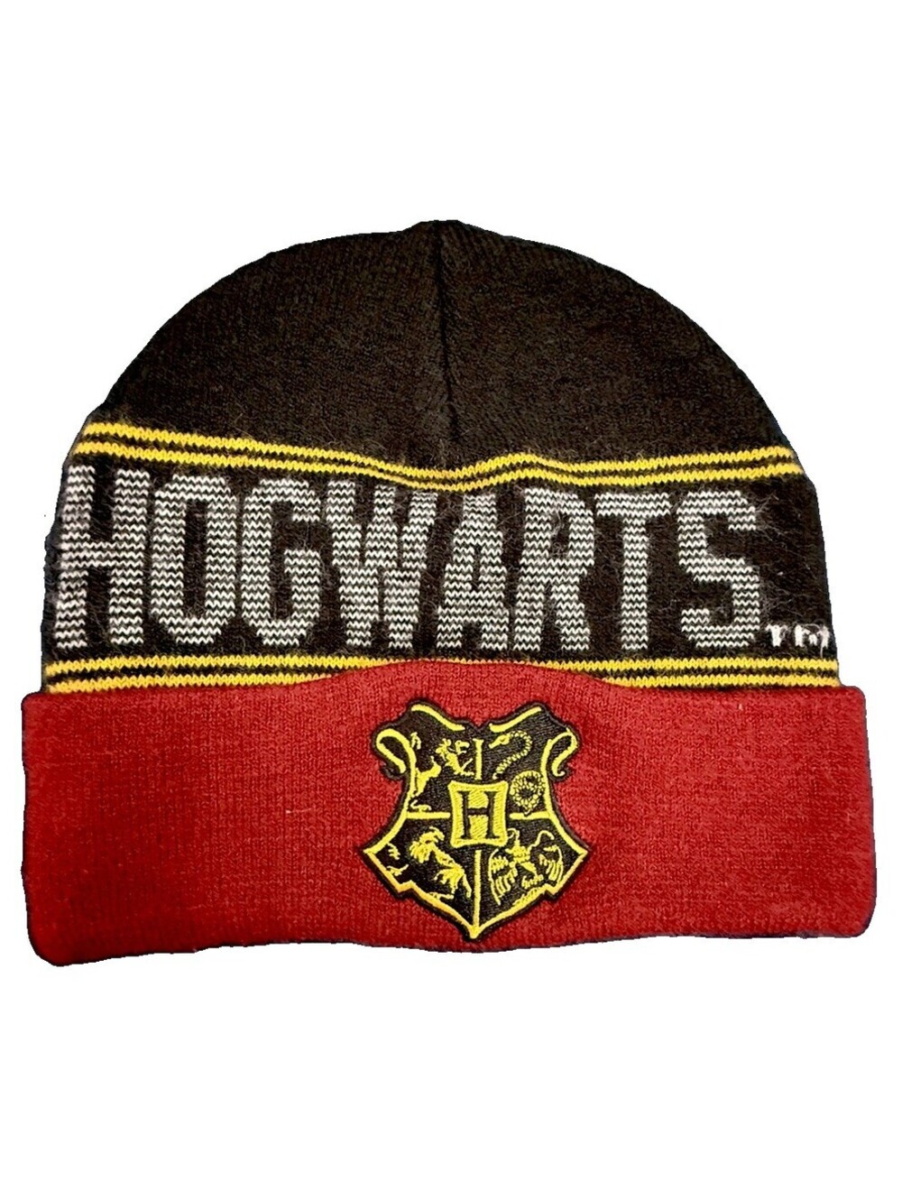 Harry Potter Beanie Hogwarts Crest Patch Maroon Striped Casual Wear Winter